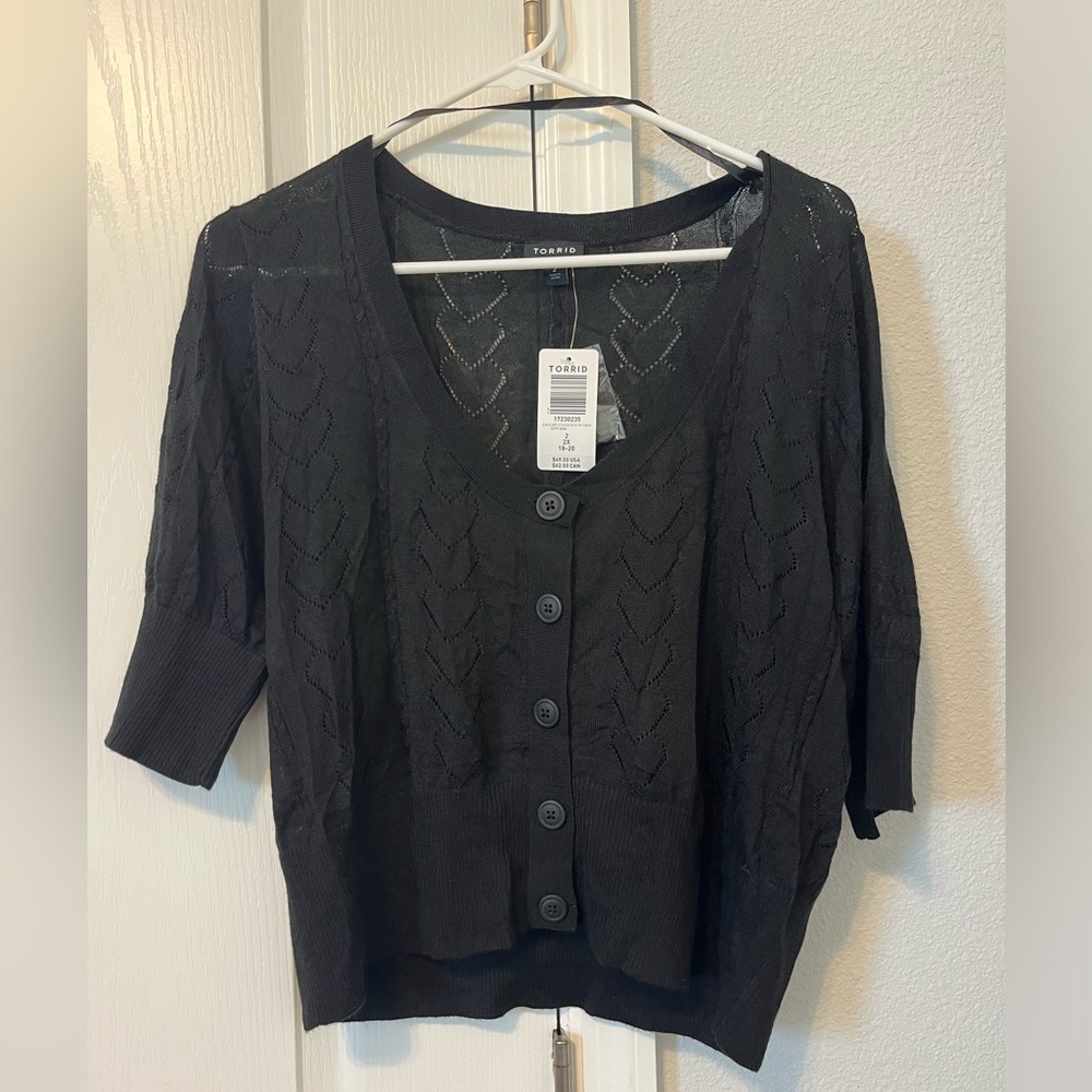 NWT TORRID Black Button Up Cardigan with Heart Design Size 2x